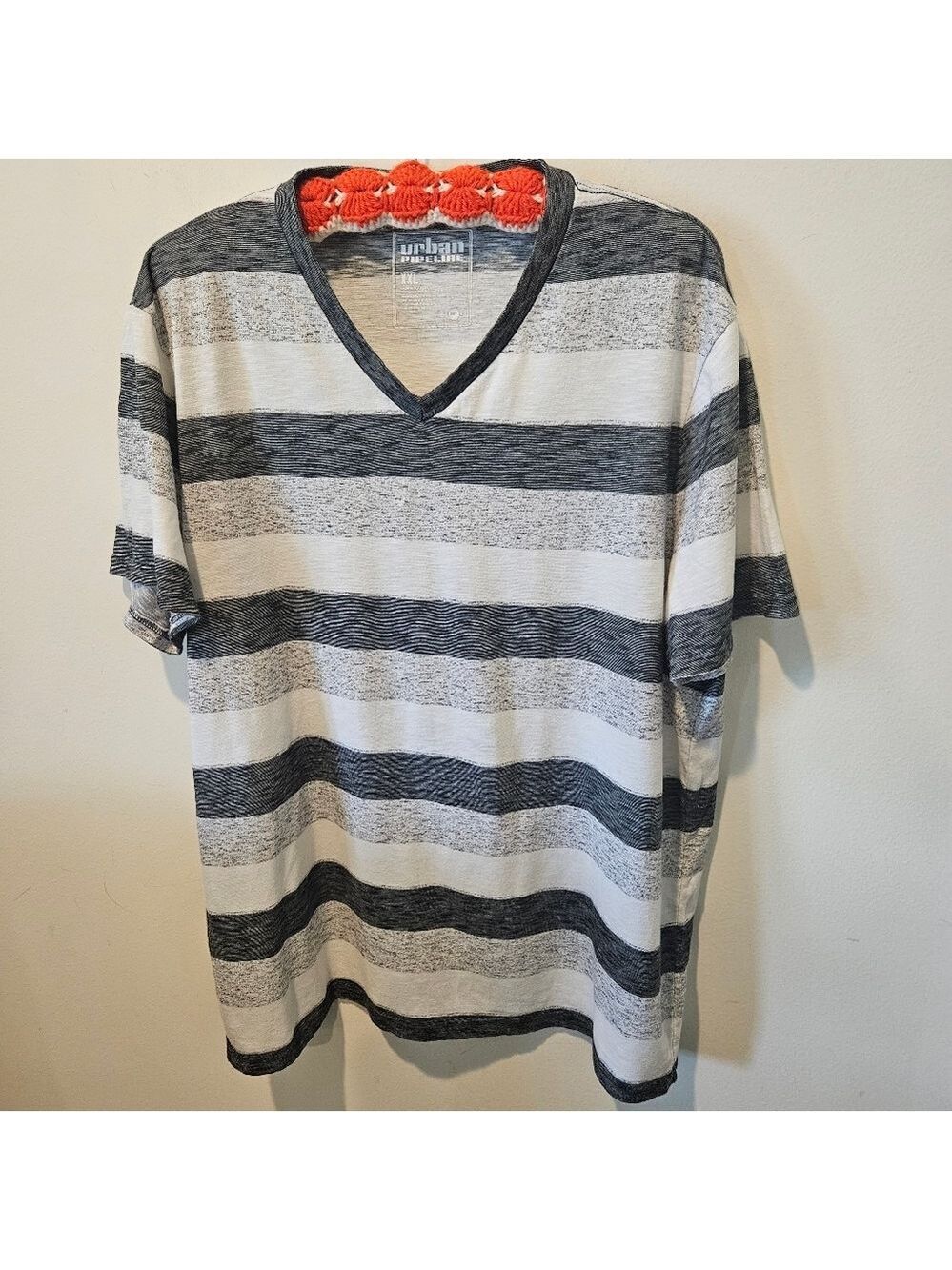 Urban Pipeline Men's Striped Short Sleeve T-Shirt, Gray White, XXL